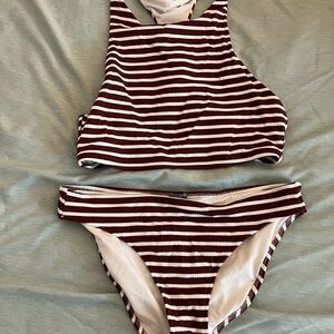 Aerie New Without Tags Maroon and White Racerback Bikini Set